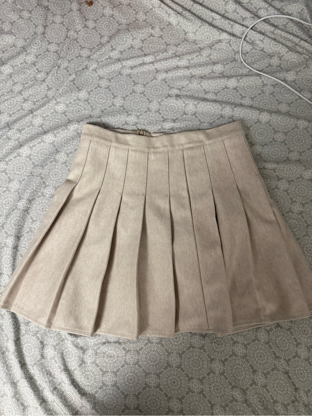 Pleated Mini Skirt in Light Beige